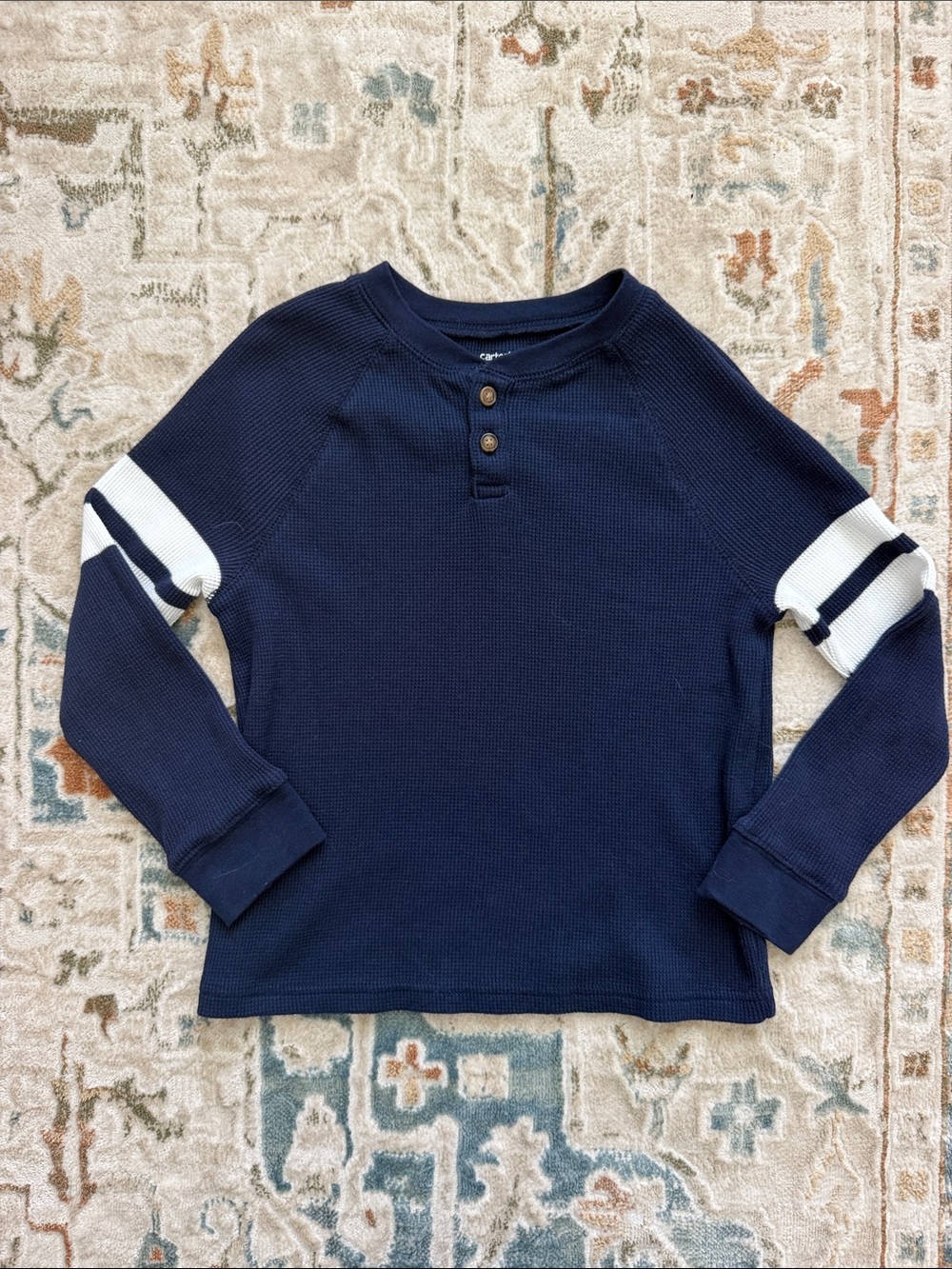 Carter's Navy Long-Sleeve Henley with White Sleeve Stripes size 6 kids